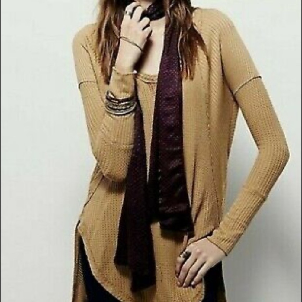 Free People Ventura thermal mustard gold tunic top‎ long sleeve boho XS